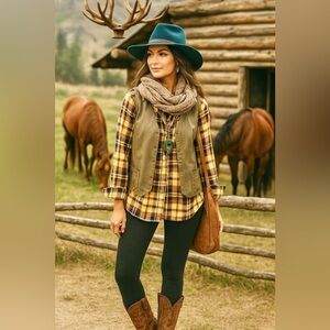 Rustic LEATHER boho vest w southwestern equestrian country farmhouse vibe